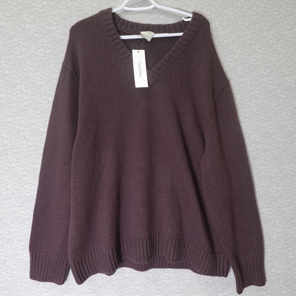 NWT Calvin Klein By Night Men's 2XL Sweater Wool Blend Raisin Color 40EM365021